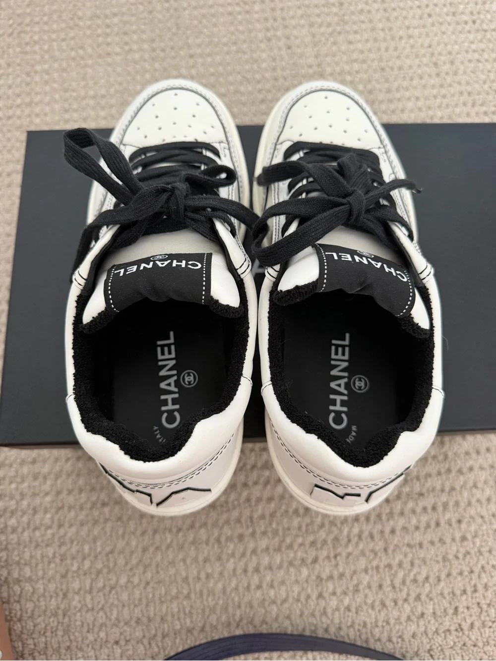 Chanel Women’s White/Black Leather Low-Top Sneakers